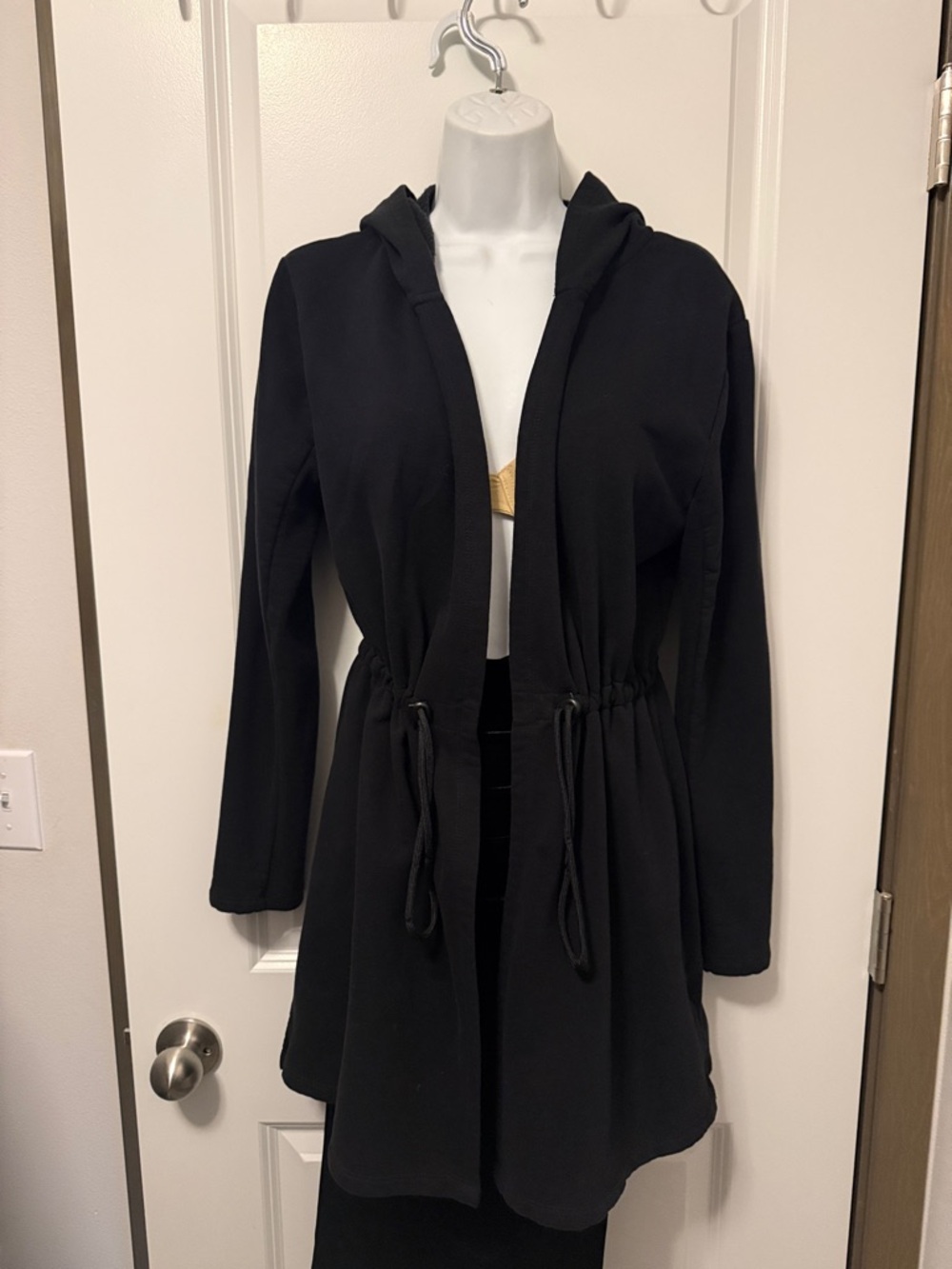 Black Drawstring Hooded Coatigan - Women